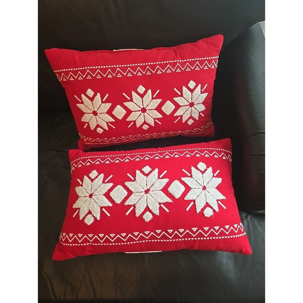 2 Red Wondershop With White Snowflake Lumbar Throw Pillow